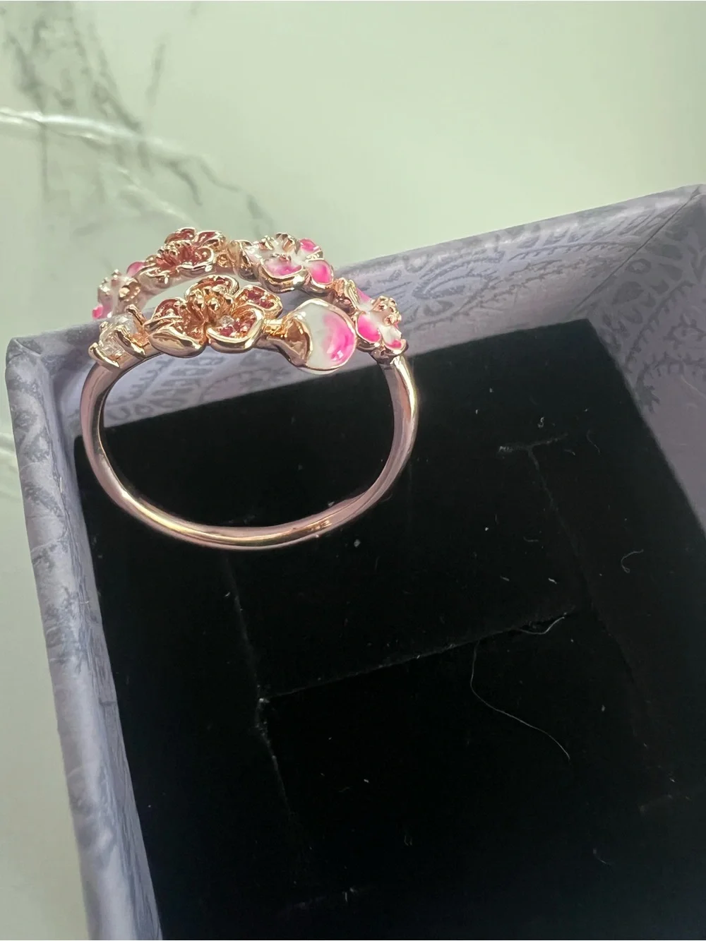 Pink Floral Crystal Open Band Ring - Women's Jewelry